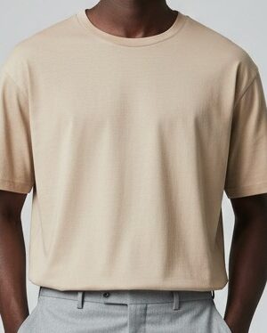 Plain Beige Color Relaxed Crewneck T-Shirt